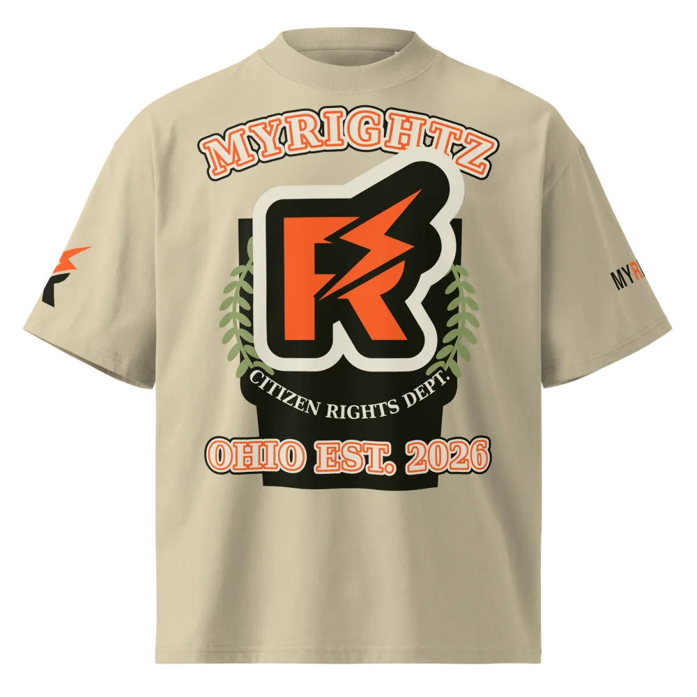 MyRightz Varsity organic oversized high neck t-shirt, Stone, picture 5 of 8